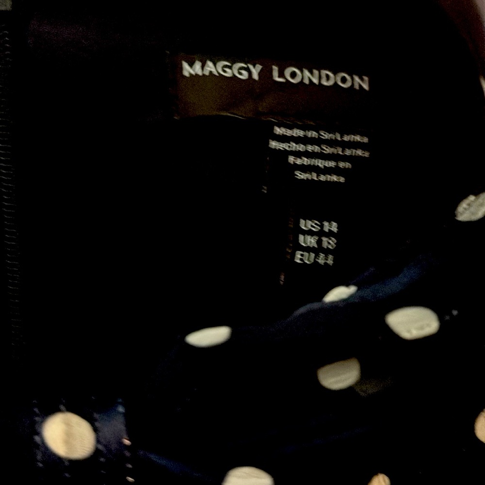 Blue and white polka white maggot London dress floor length